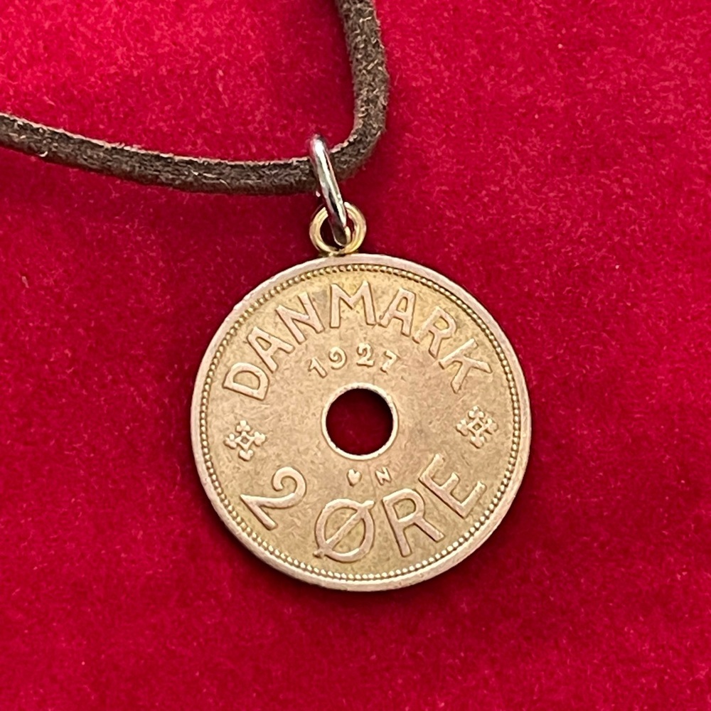 Vintage Danmark Coin Pendant Necklace